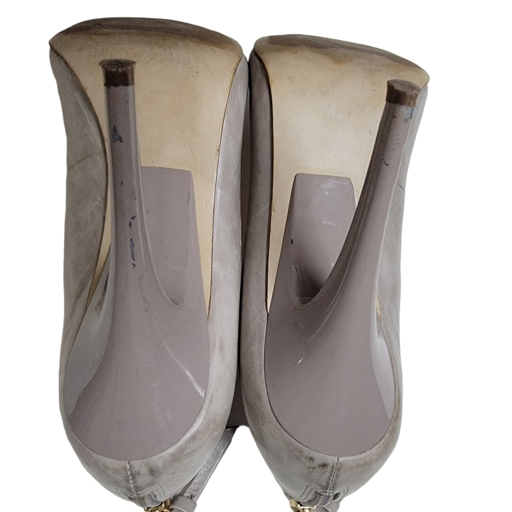 Boutique 9 Tan Mottled Leather Scrunch Toe Faux Zip Pump Heels Size 7.5 - Picture 11 of 12